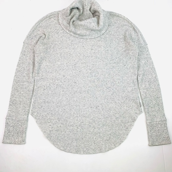 TNA Aritzia Loose Cowl Neck Long Sleeve Waffle Top Heather Grey - Picture 2 of 11